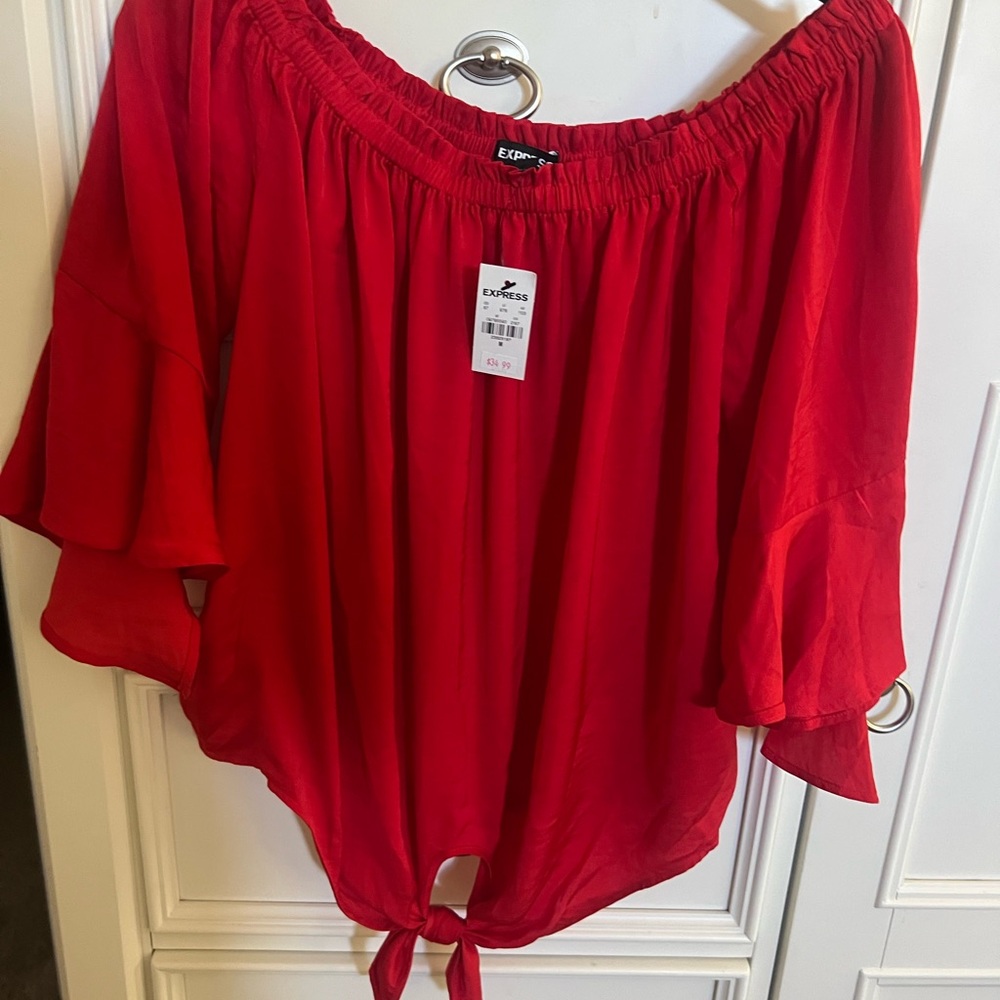 Express Women's Vibrant Red Off-Shoulder Blouse